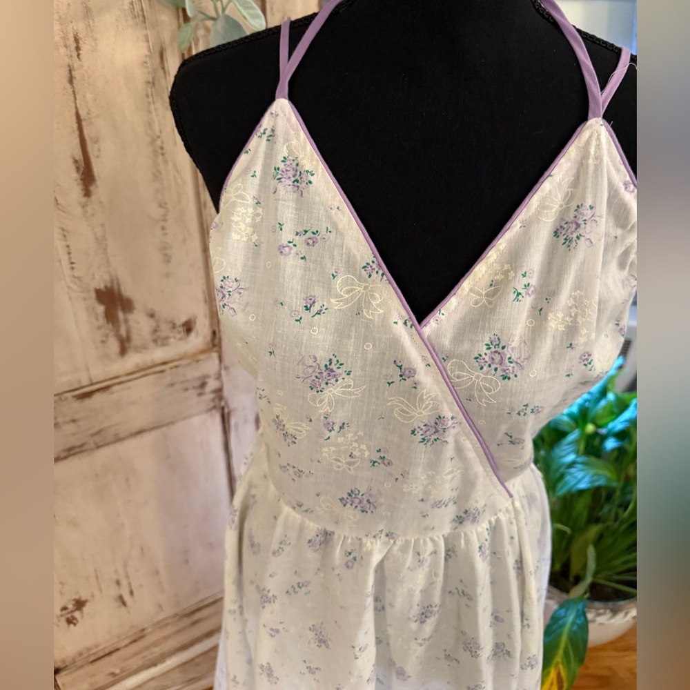 Vintage Cotton Floral print Sundress. Fairy, cottagecore. White. Size 6-8